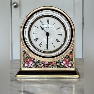 VINTAGE WEDGWOOD Bone China Floral & Gold Clock - Quartz Movement